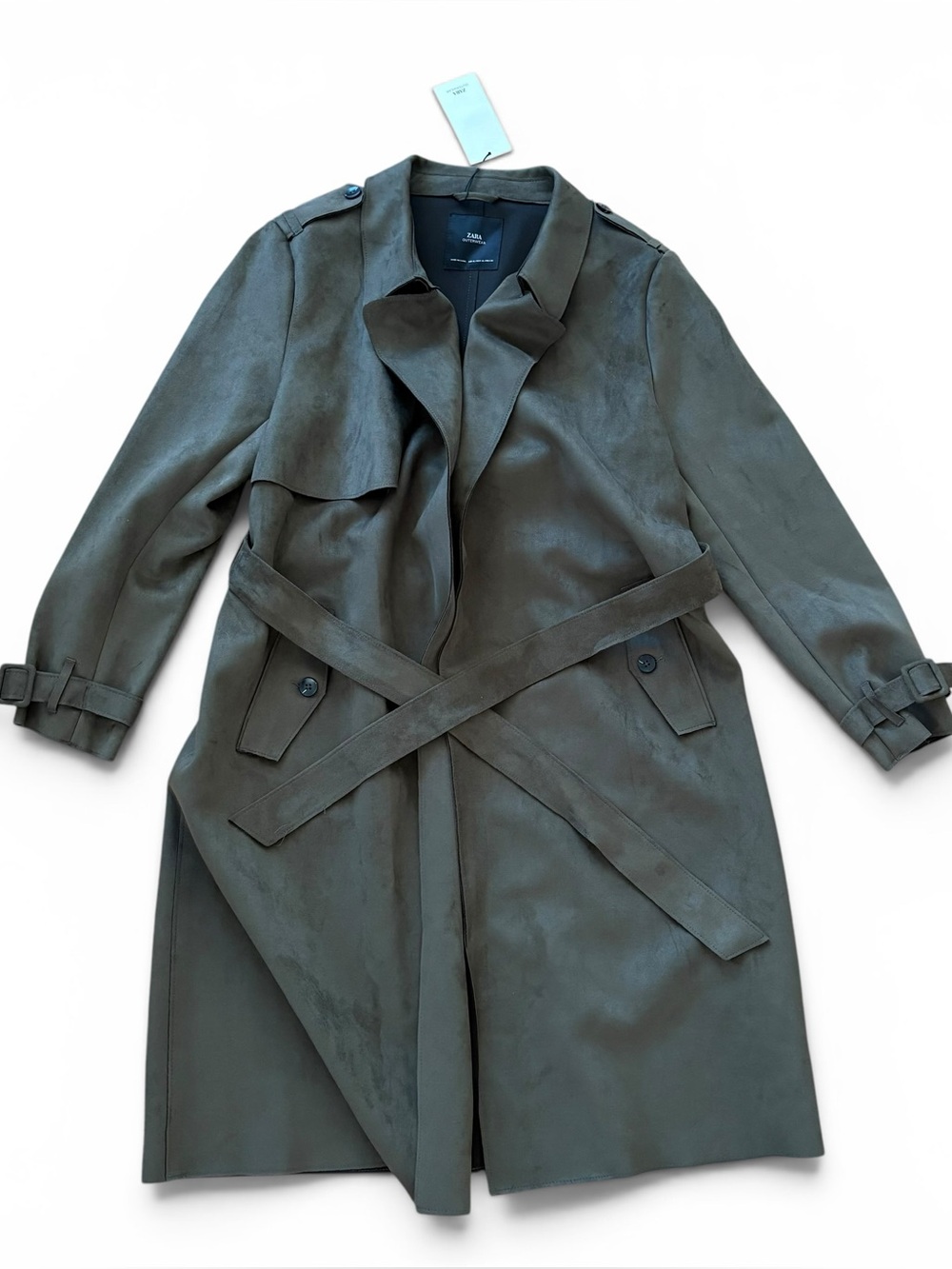 Olive Green Trench Coat with Belt by Zara